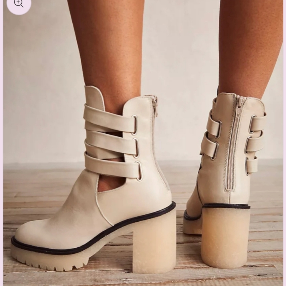 Free People Jesse Cut-Out Ivory Leather Platform Ankle Boots Sz 8 & 9 Boho - Picture 2 of 16